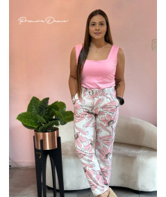 PANTALON KAMALIA FLORES ROSADAS