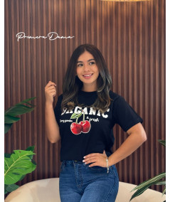 CAMISETA NEGRA CEREZA ROJA