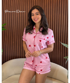 PIJAMA RAYAS ROSADA CORAZONES