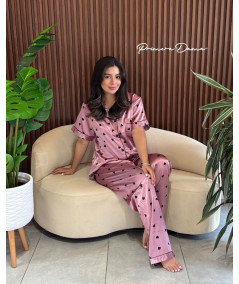 PIJAMA MORA LECHE CORAZONES NEGRO