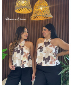 BLUSA AGADIR BEIGE HOJAS