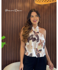 BLUSA AGADIR BEIGE HOJAS