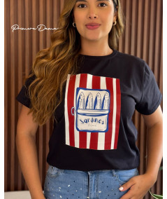 CAMISETA SARDINAS NEGRA