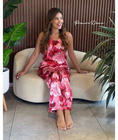 PIJAMA CORAZONES ROSADA/ROJO