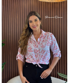 CAMISERA BOSTON BLANCA HOJAS ROSADA