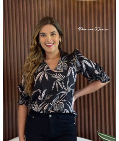 BLUSA ALBA NEGRA HOJAS CAFE