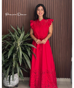 VESTIDO CADIZ ROJO ENCAJE