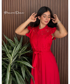 VESTIDO CADIZ ROJO ENCAJE