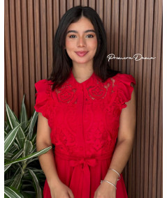 VESTIDO CADIZ ROJO ENCAJE