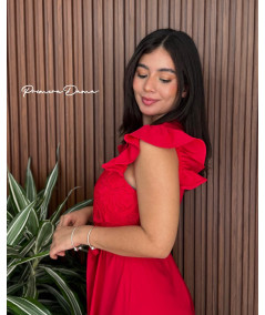 VESTIDO CADIZ ROJO ENCAJE