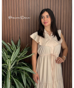 VESTIDO BEIGE CINTURON