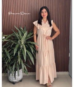 VESTIDO BEIGE CINTURON
