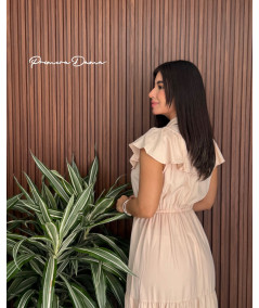 VESTIDO BEIGE CINTURON